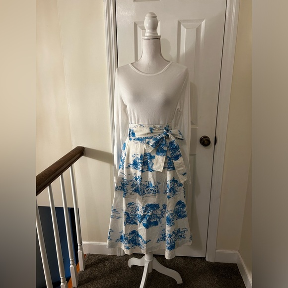 Ann Taylor Floral Toile Pleated Tie Waist Midi Skirt NWT! - Picture 2 of 14